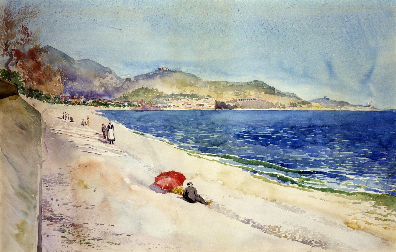På stranden nedanför Promenade des Anglais, Nice, Frankrike, 1898. av Cass Gilbert