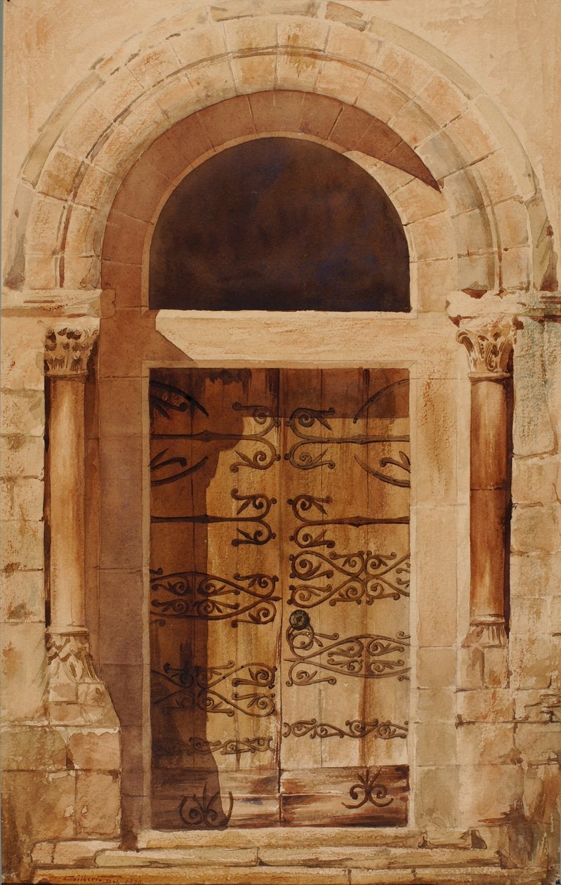 Portal i Nervy St. Sepulchre-kyrkan (faksimilkopia av en ritning av E. Viollet Le Duc i Hotel De Cluny) av Cass Gilbert