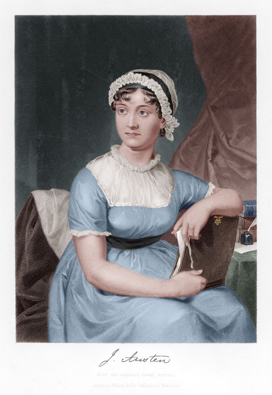 Jane Austen gravyr senare kolorering av Cassandra Austen