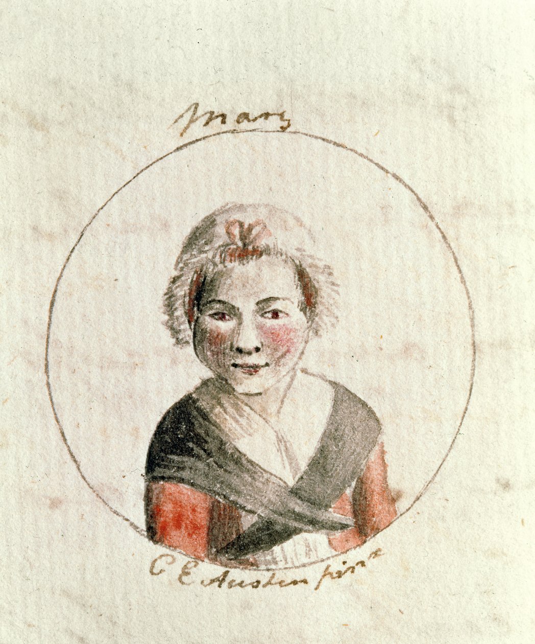 Mary Tudor, ca 1790 (penna och bläck och wc på papper) av Cassandra Austen
