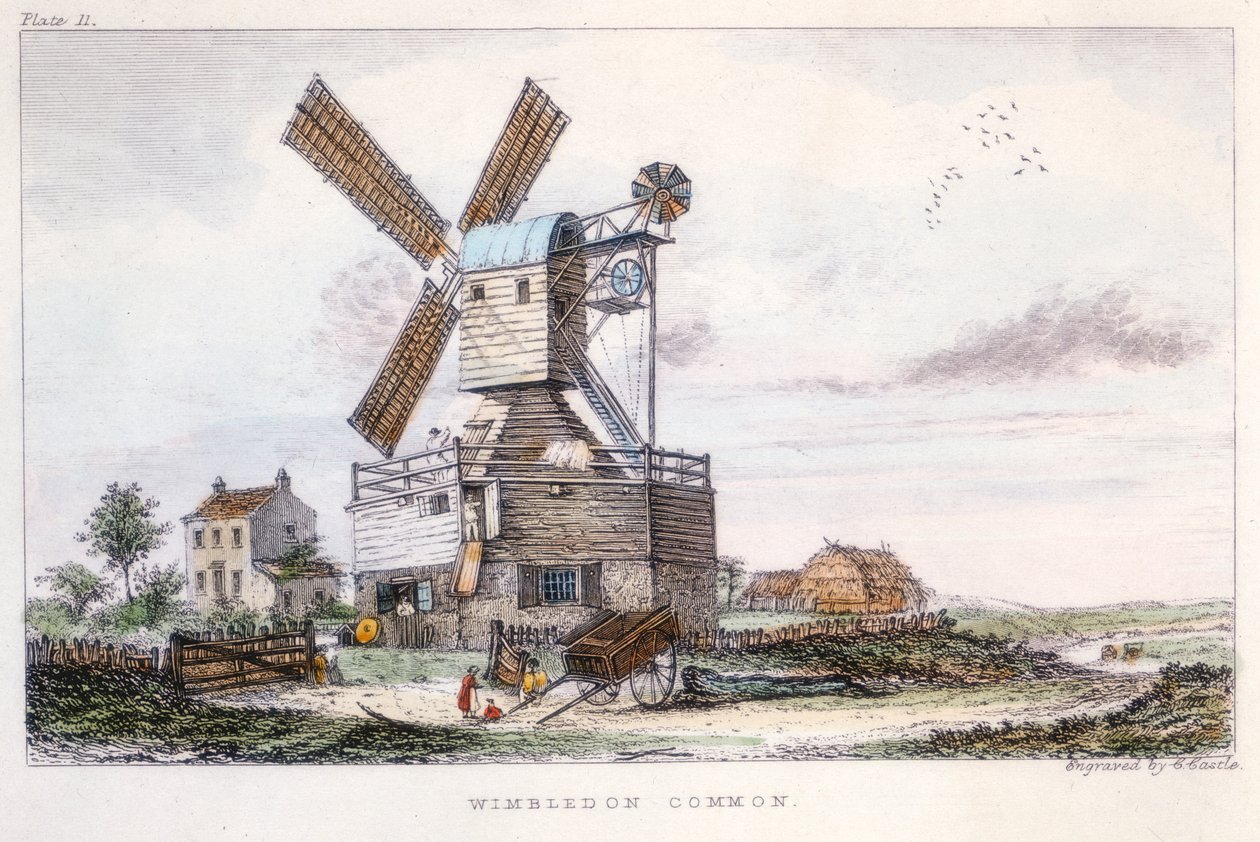 Postkvarn, Wimbledon Common, nära London, c1840 av Castle