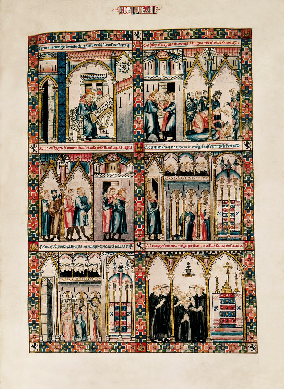 Miniatyrer tillägnade Sankta Maria och hennes mirakel, från Las Cantigas de Santa María (Sånger om Sankta Maria), Fol. 156 av Catalan School