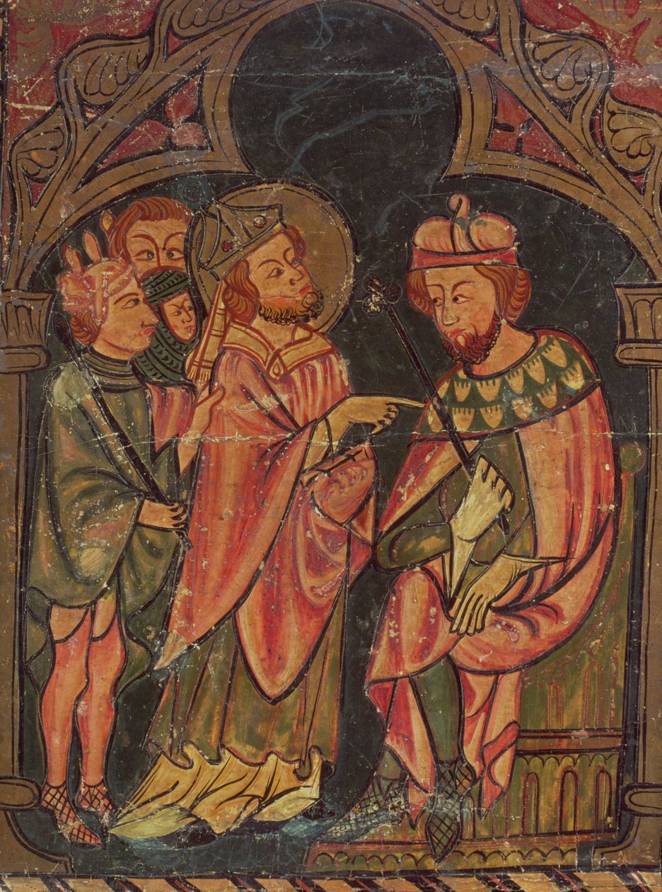 St Cyprianus (ca 200-258) Biskop av Kartago ställd inför kejsar Valerianus (r.253-60) 1300-25 av Catalan School