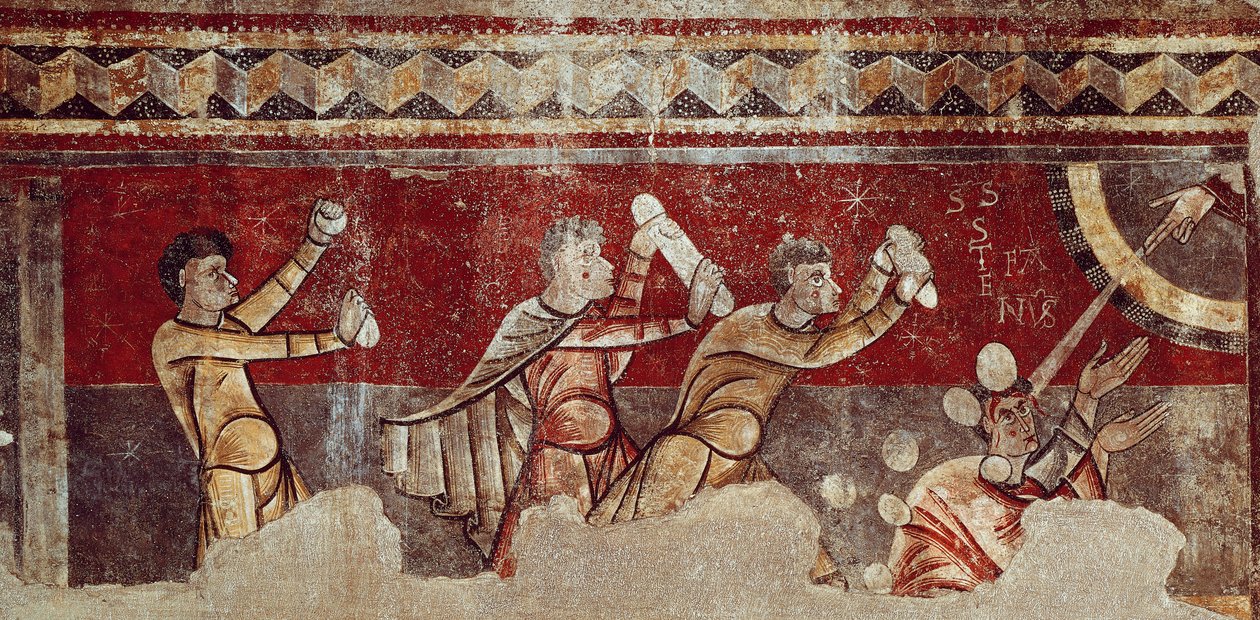 The Stening of Saint Stephen, c.1100 (fresk överförd till duk) av Catalan School