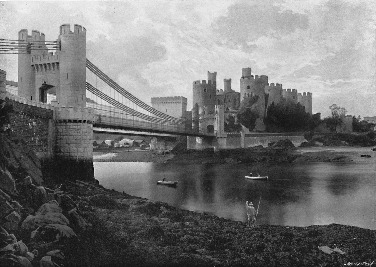 Conway slott och broar, c1896 av Catherall and Pritchard