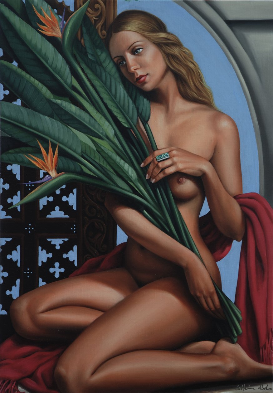 Paradisfågel (olja på linne) av Catherine Abel