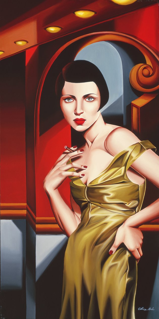 Oliv klänning i satin av Catherine Abel