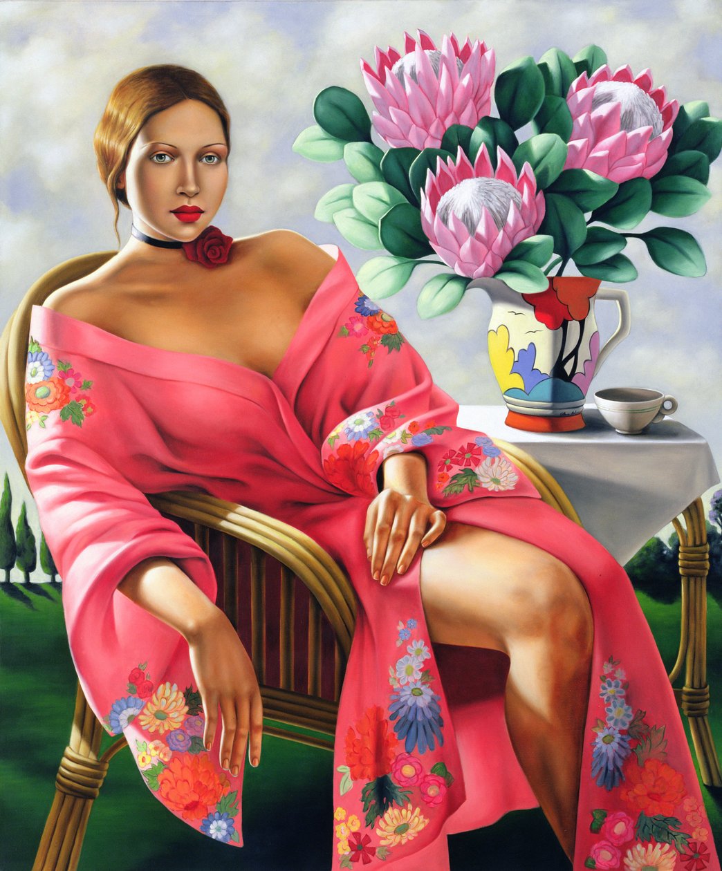 Te, sen eftermiddag (olja på linne) av Catherine Abel