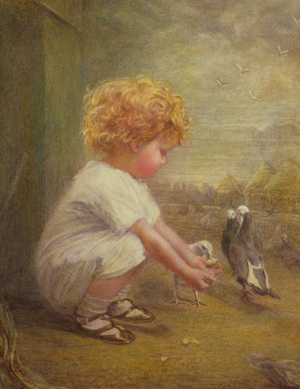 Liten flicka som matar duvor av Catherine P. Brooker