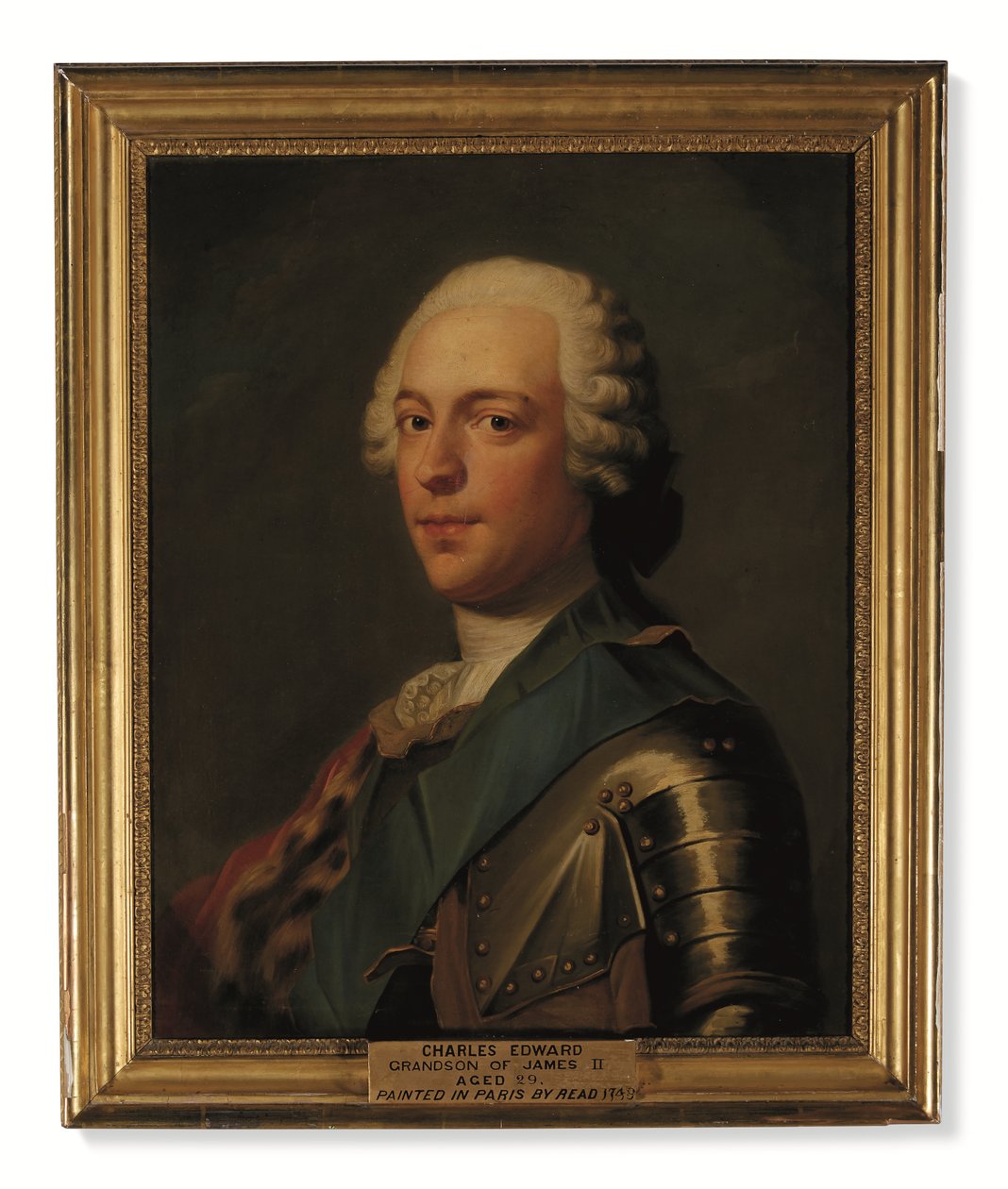 Prins Charles Edward Stuart, i rustning, med Blue Sash of the Standter Order (olja på duk) av Catherine (attr. to) Read