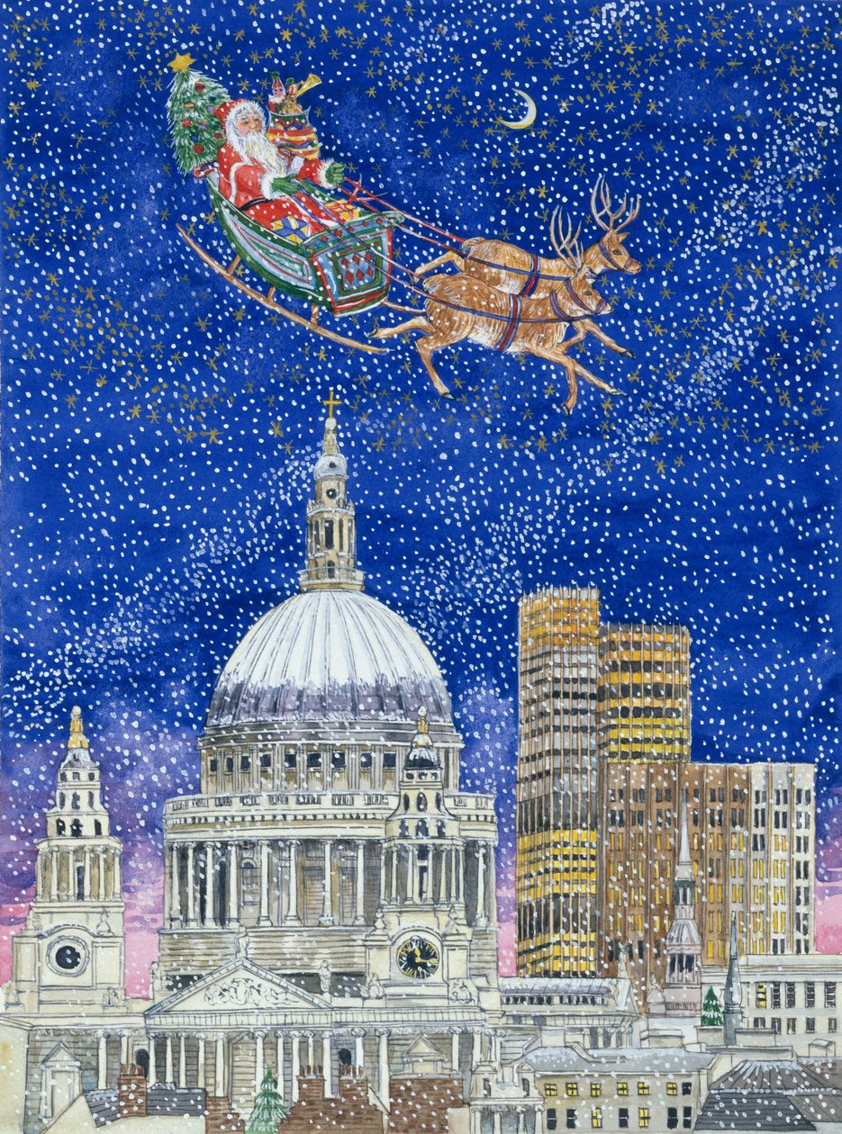 Jultomten flyger över London (wc på papper) av Catherine Bradbury