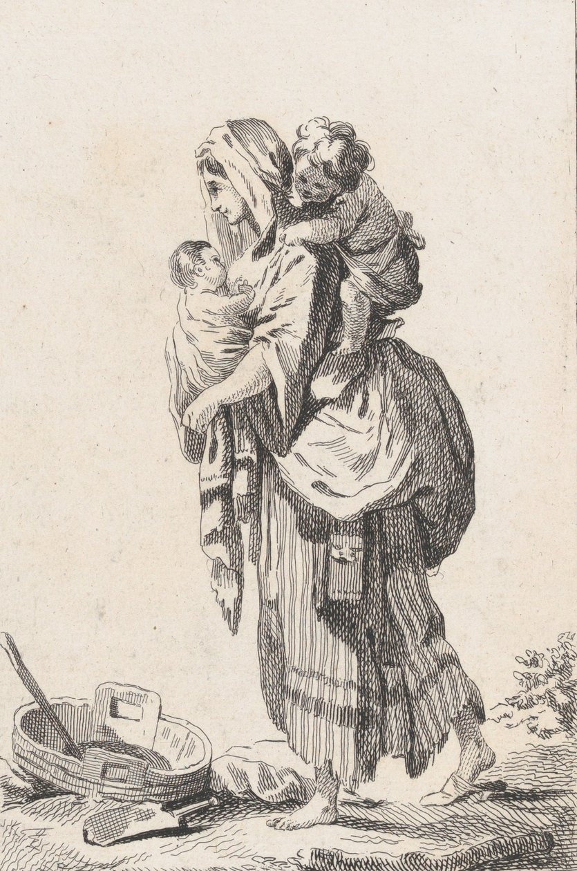 Bondkvinna med två barn, ca. 1758. av Catherine Francoise Beauvarlet