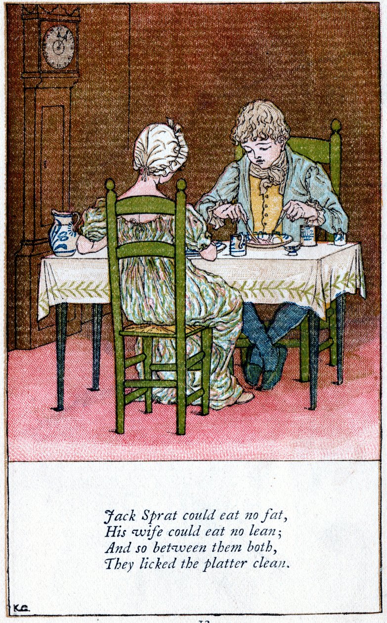 Illustration för "Jack Sprat kunde inte äta något fett", Kate Greenaway 1846-1901 av Catherine Greenaway