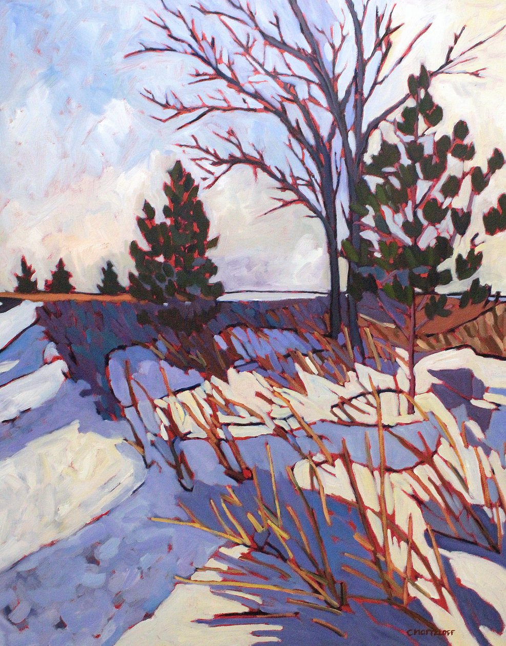 A Snowy Crossing, 2022 (olja på duk) av Catherine J Martzloff