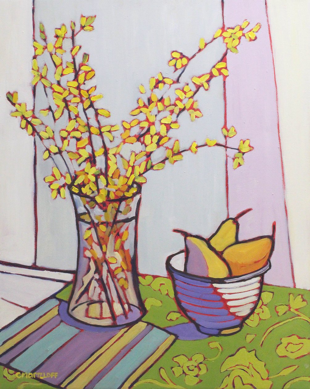 Collecting Forsythia, 2023 (olja på duk) av Catherine J Martzloff