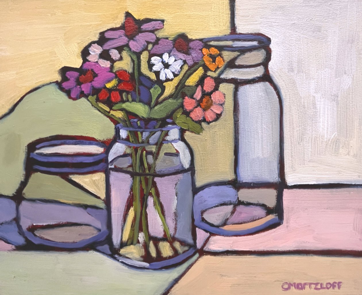 Reflective Glass, 2023 (olja på pannå) av Catherine J Martzloff