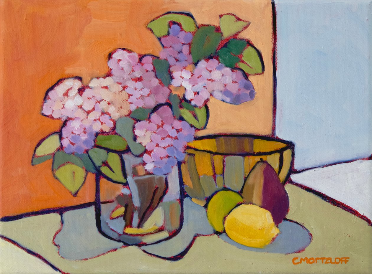 Savoring Fruits and Flowers, 2024 (olja på duk) av Catherine J Martzloff