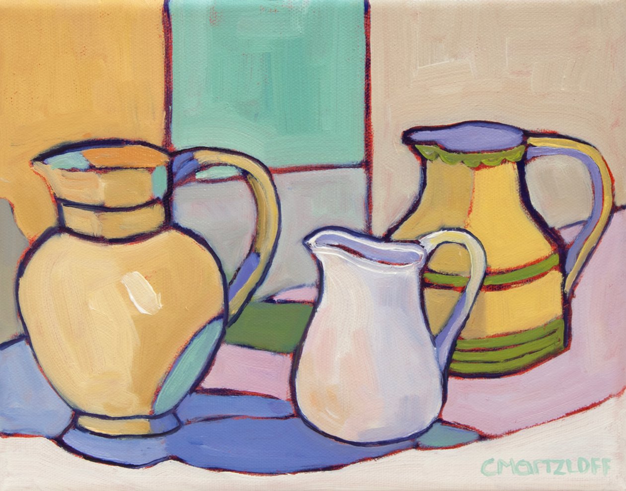 Vessels Amidst Soft Hues, 2024 (olja på duk) av Catherine J Martzloff