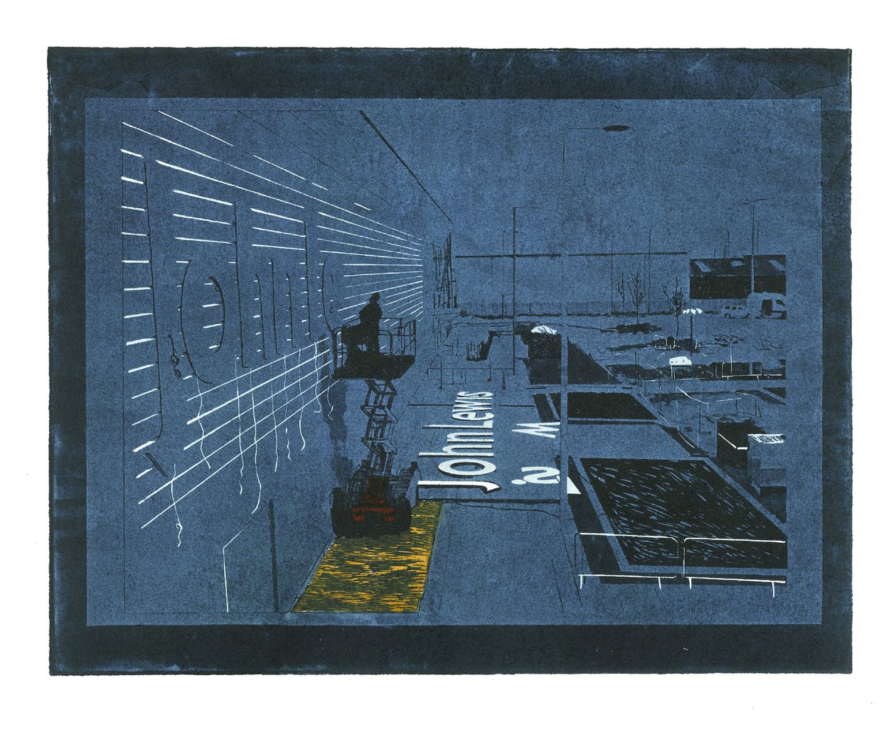 Settled Cultivation, 2015 (laserskuren lino, linoleumsnitt och traditionell etsning) av Catherine Sutcliffe Fuller