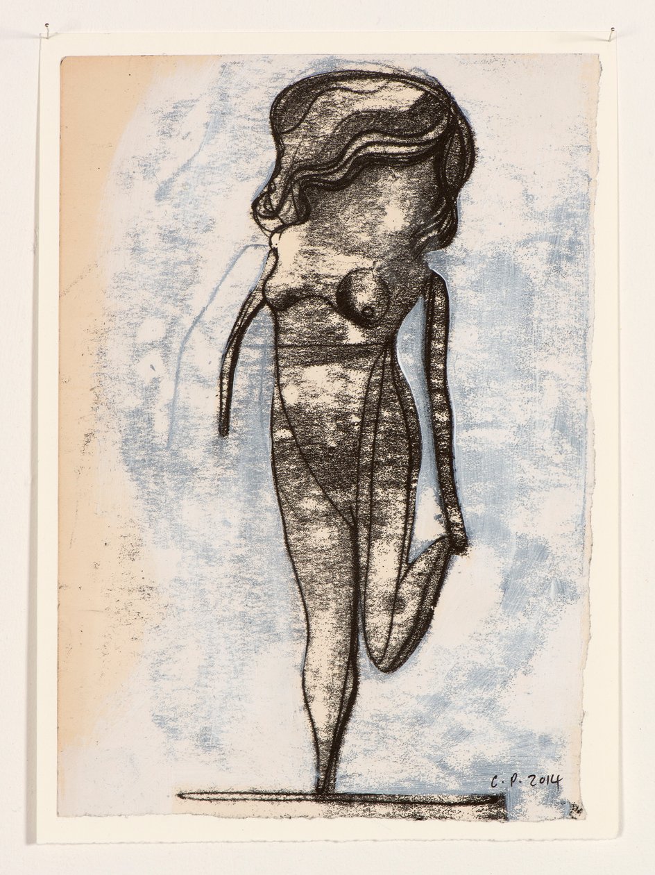 Docka på ett ben, 2014 (monoprint och akrylfärg) av Cathie Pilkington