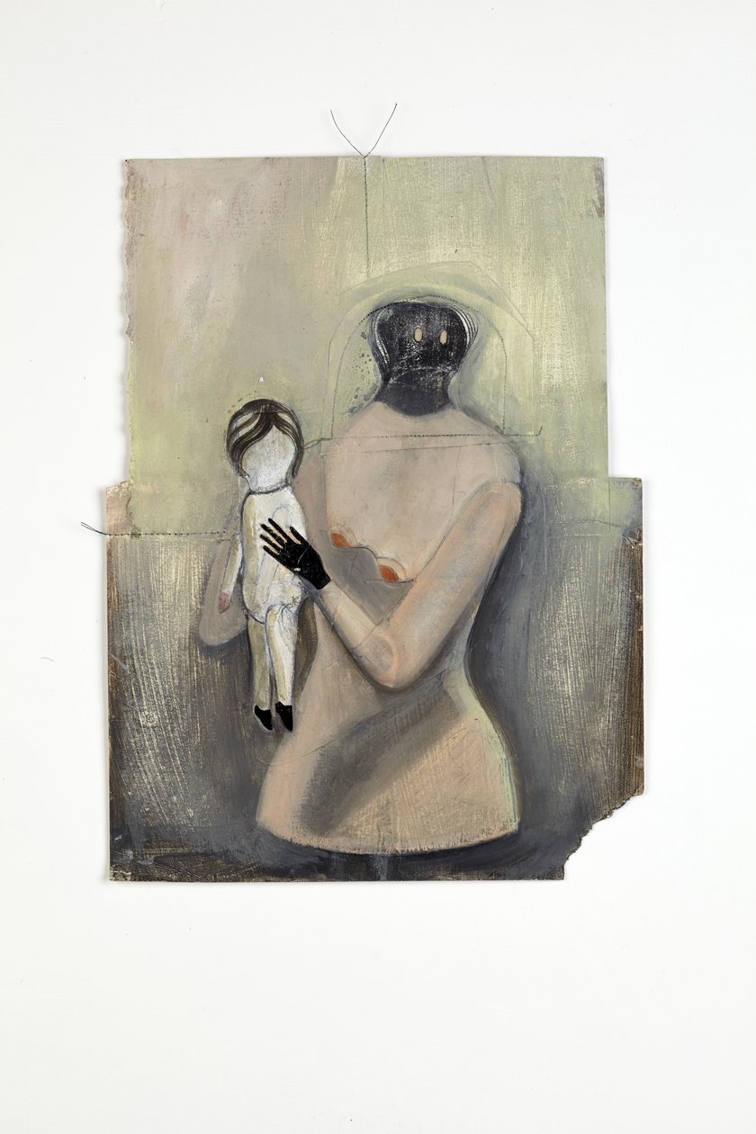 Inbetween, 2014 (papperscollage, bomullstråd, olja och glansig färg) av Cathie Pilkington