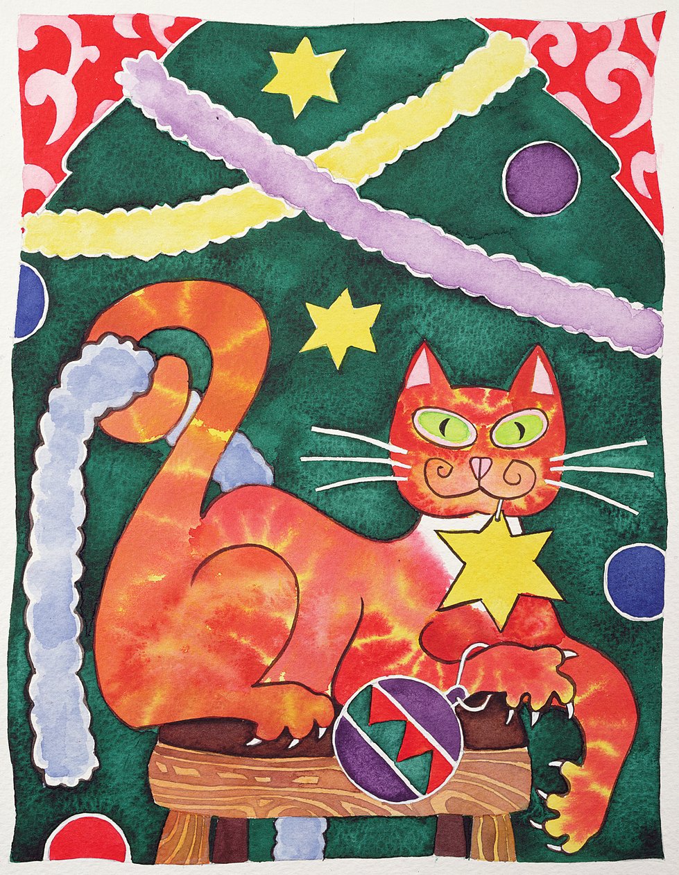 Julkatt med dekorationer av Cathy Baxter