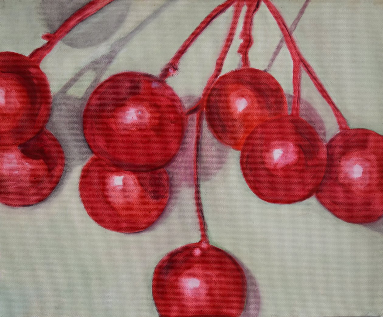 Körsbär, 2013 (olja på papper) av Cathy Lomax