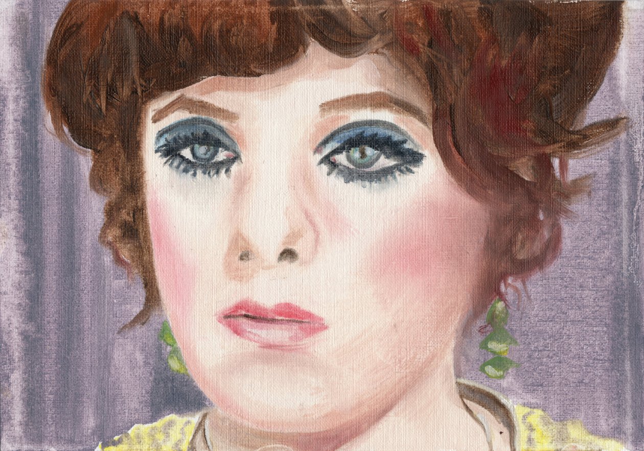 Myrtle (Earrings), 2024 (olja på papper) av Cathy Lomax
