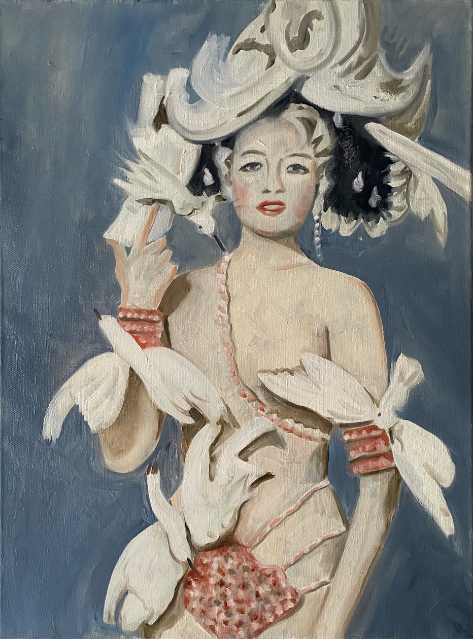 Showgirl, 2022 (olja på linne) av Cathy Lomax