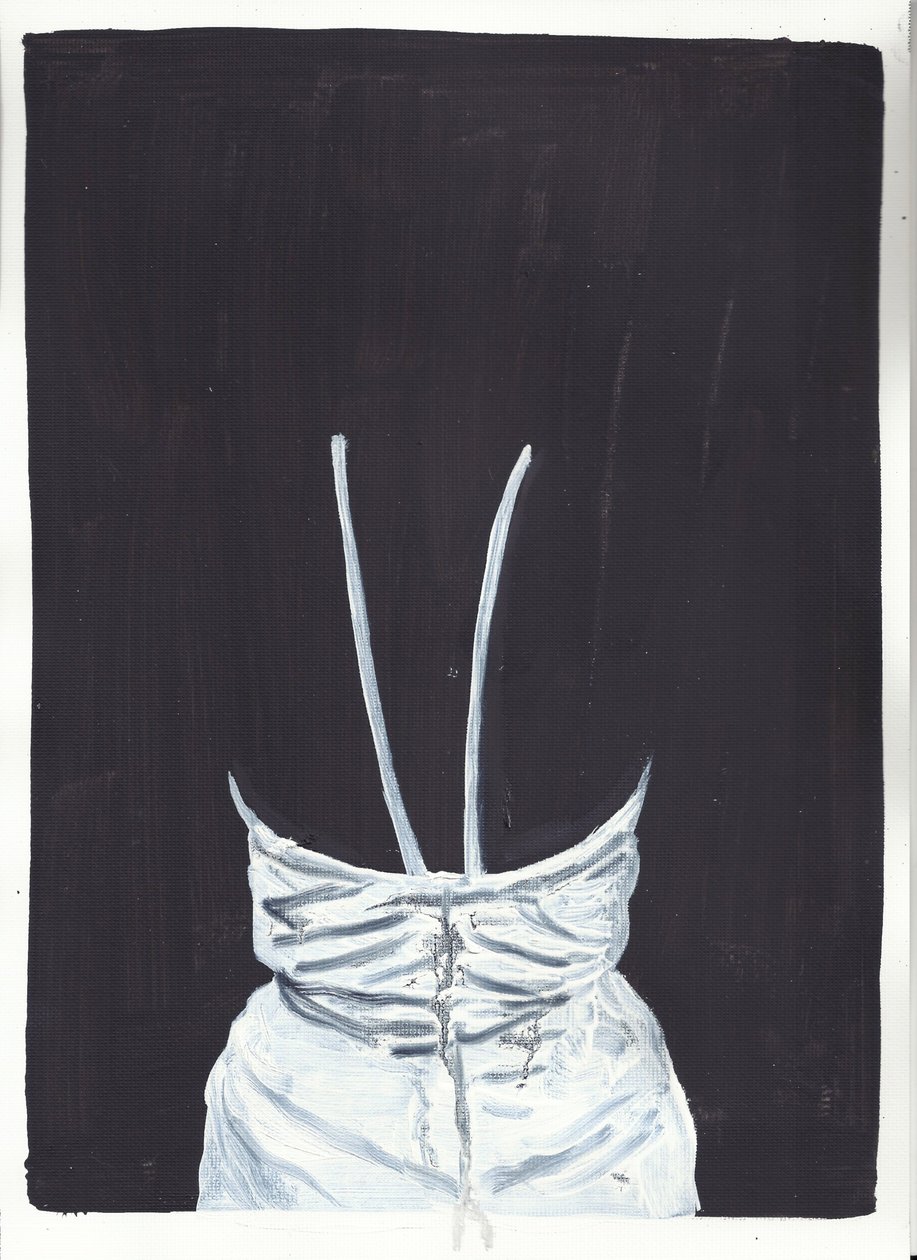 The Girl Upstairs 1, baksida, 2012 (olja och akryl på papper) av Cathy Lomax