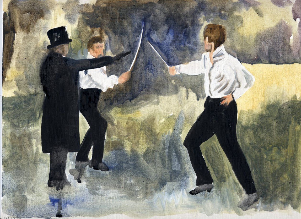 The Plot (Paris 1961), 2011 (olja på papper) av Cathy Lomax