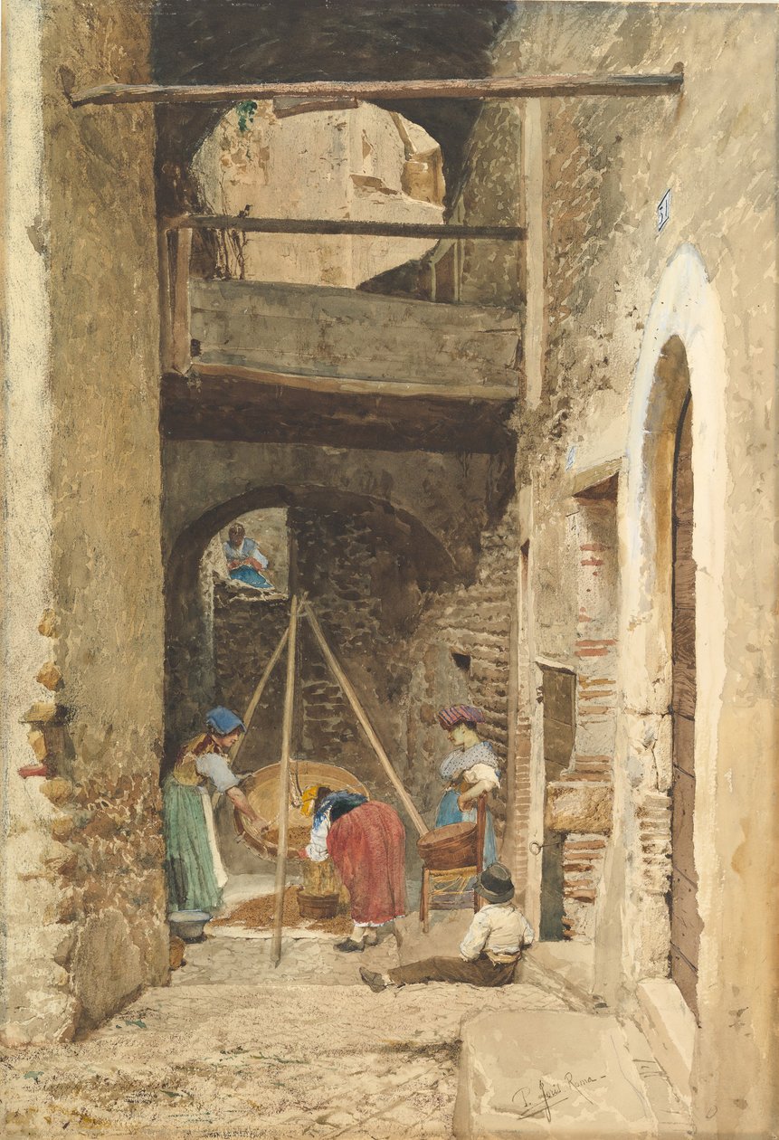 Italiensk innergård och figurer, 1843-1921. av Cavaliere Pio Joris