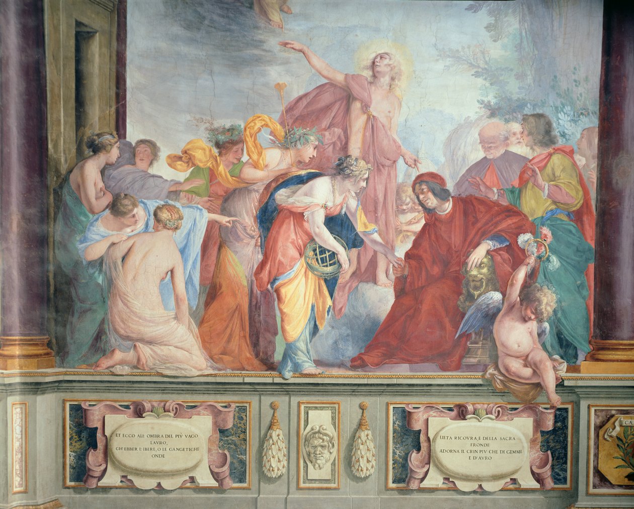 Lorenzo de Medici och Apollo välkomnar muserna och dygderna till Florens. av Cecco Bravo