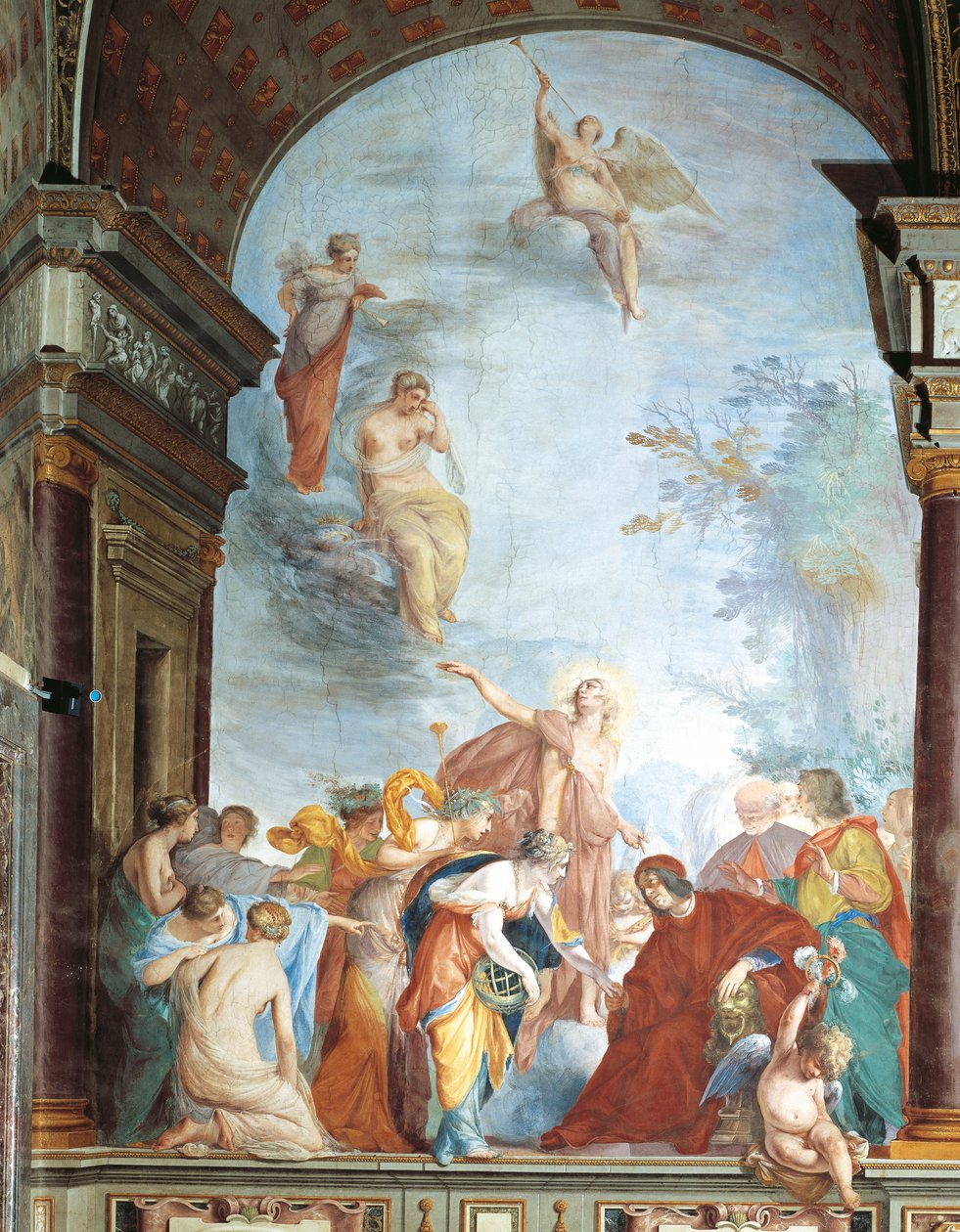 Fresco of Fame och St Anna - Lorenzo de Medicis gärningar, känd som Magnificent (Florence av Cecco  Bravo