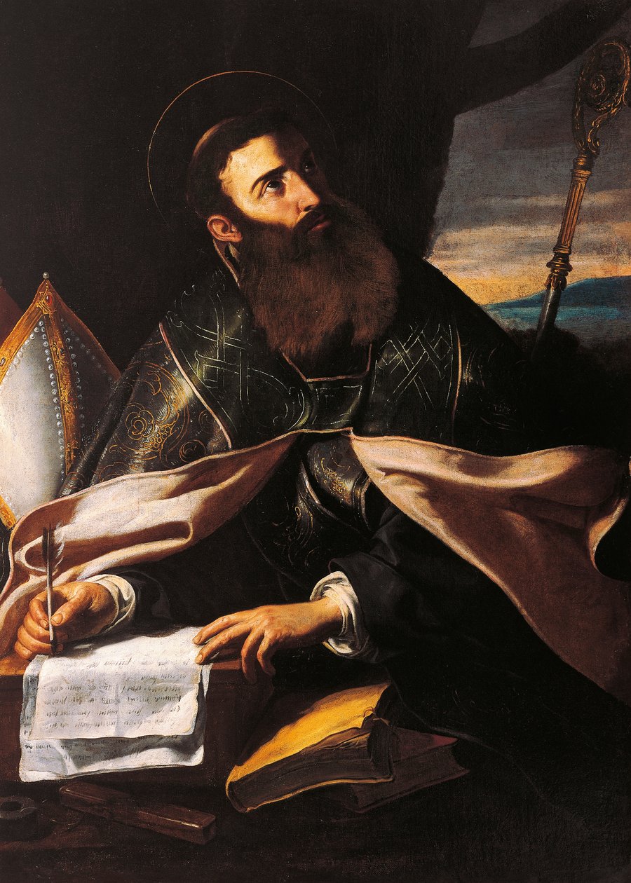 Porträtt av St. Augustinus av Hippo (olja på duk) av Cecco de Caravaggio
