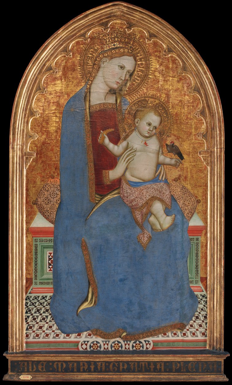 Jungfru Maria och barnet leker med en steglits och håller i ett hirsblad av Cecco di Pietro