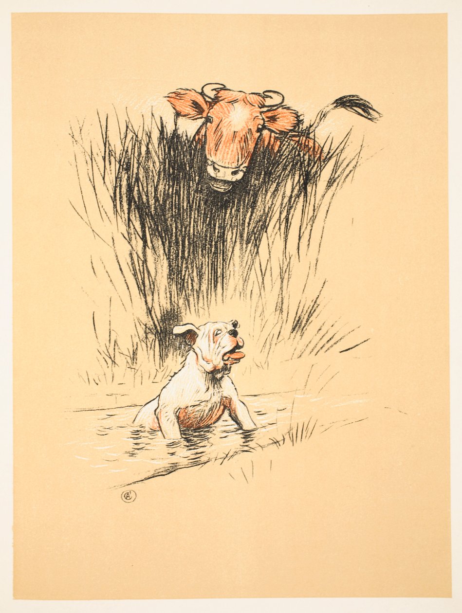 Tjur och hund på fältet av Cecil Charles Windsor Aldin