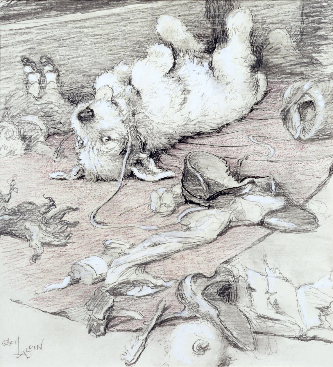 Busig valp, (penna förhöjd med vit) av Cecil Charles Windsor Aldin