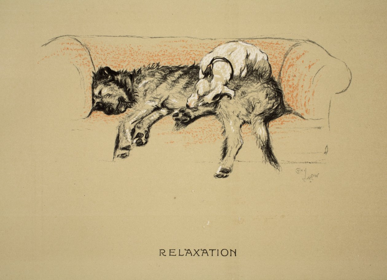 Relaxation, 1930, första upplagan av "Sleeping Partners", Aldin, Cecil Charles Windsor (1870-1935), utgiven av Eyre and Spottiswoode Limited, krita och kol på papper. av Cecil Charles Windsor Aldin