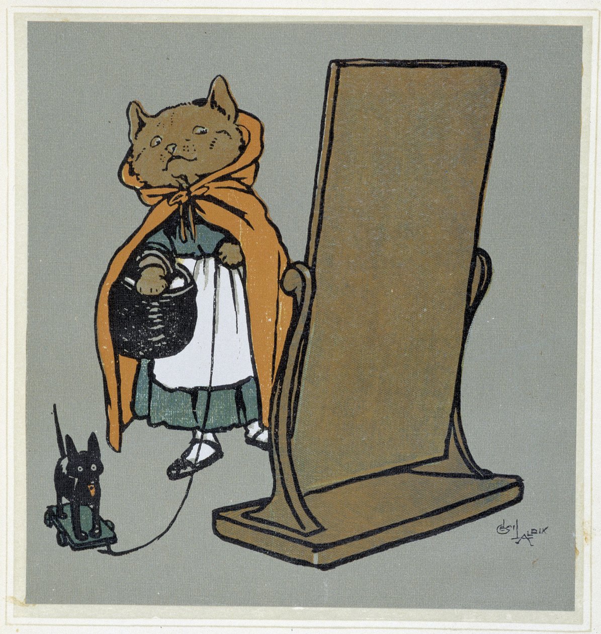 Katt framför sin spegel - teckning av Cécil Aldin. av Cecil Charles Windsor Aldin