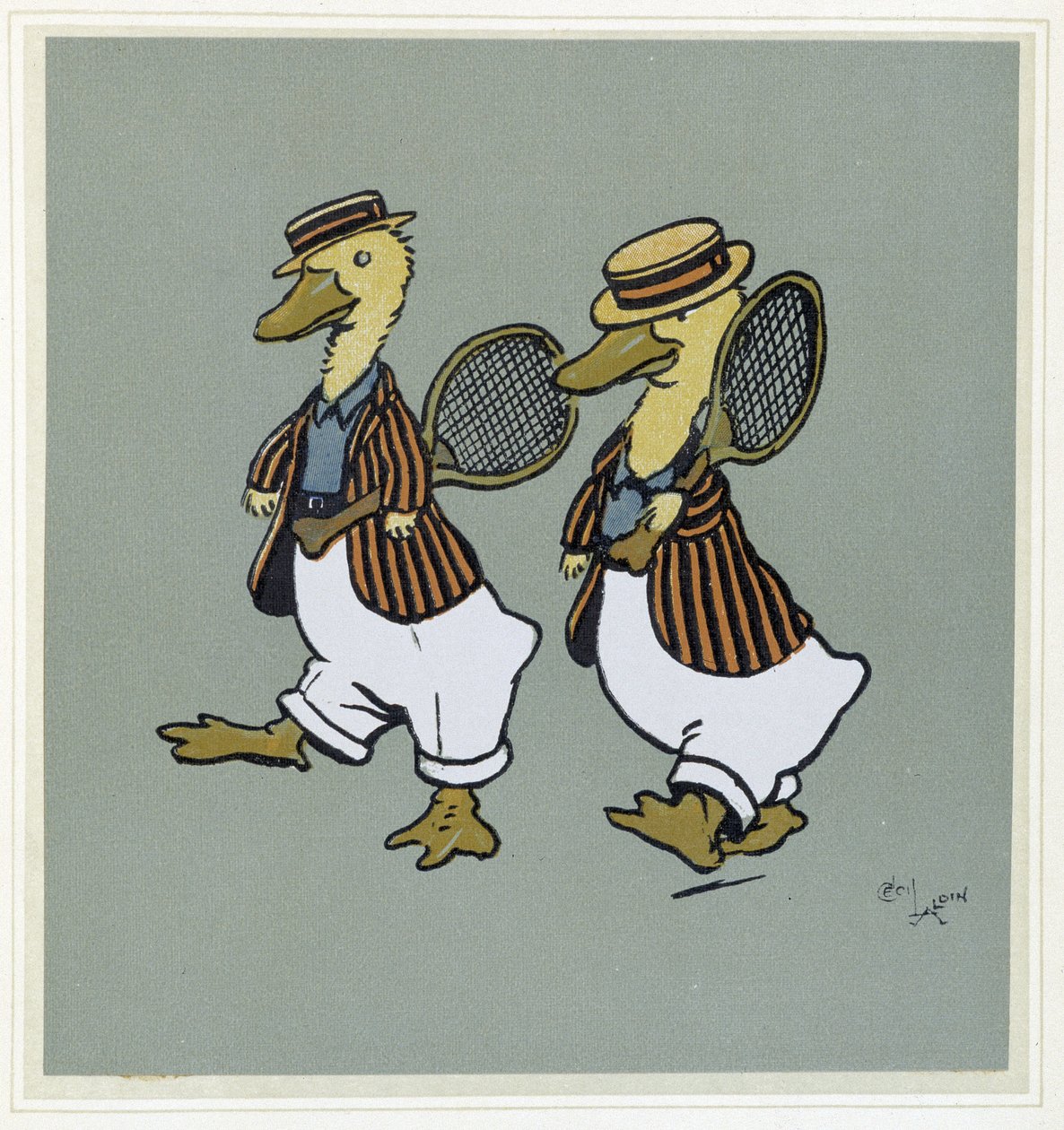 Två ankor i tennisdräkt - i "Merry Party", ill. av Cécil Aldin, red. Hodder & Stoughton, London av Cecil Charles Windsor Aldin