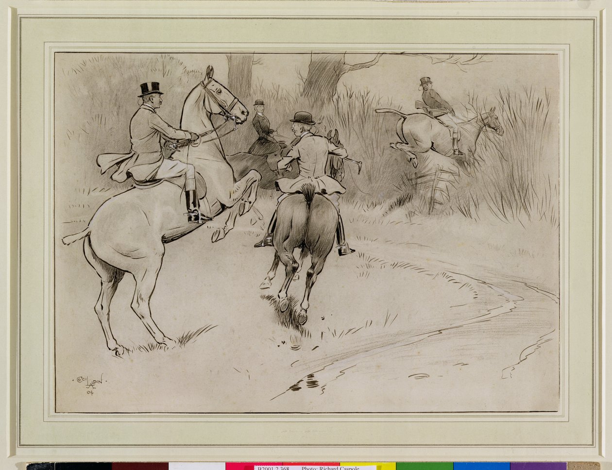 "Hold Back, Sir!", 1904 (träkol, penna och bläck med vitt på papper) av Cecil Charles Windsor Aldin