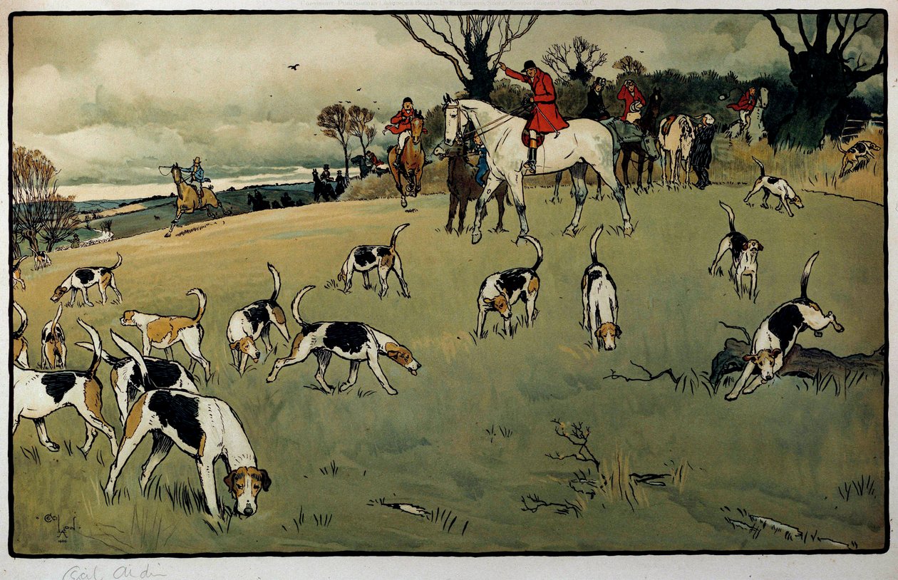 Hunting Scene, A Trail Watercolor av Cecil Aldin (1870-1935) Privat samling från 1800-talet av Cecil Charles Windsor Aldin