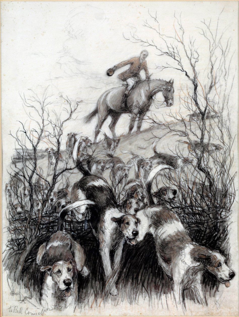 Jaktscen i England: Hundarteckning av Cecil Aldin (1870-1935) Privatsamling från 1800-talet av Cecil Charles Windsor Aldin