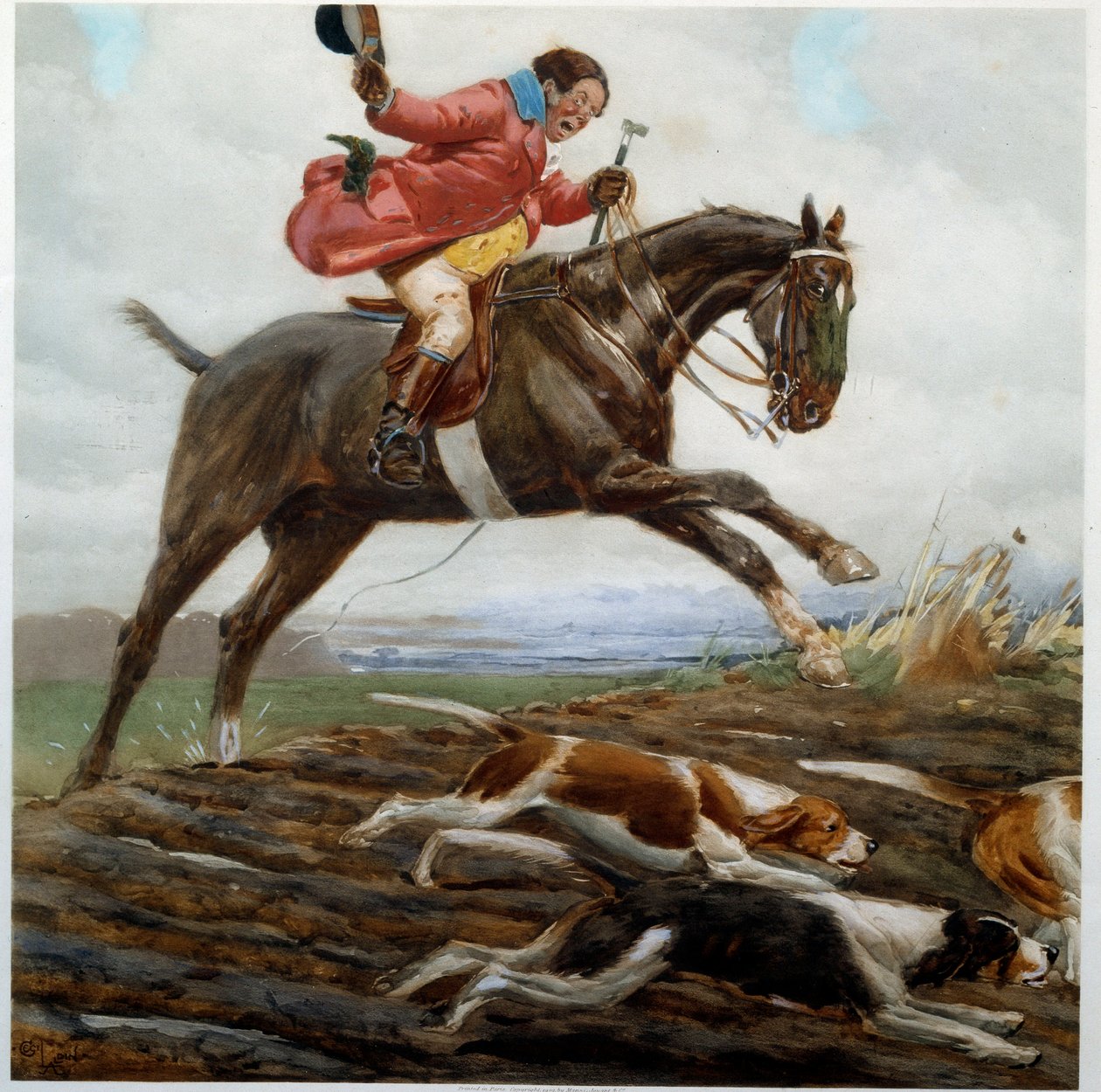 Jakt: "" Tayaut"" Akvarell av Cecil Aldin (1870-1935) 1800-talets privatsamling av Cecil Charles Windsor Aldin