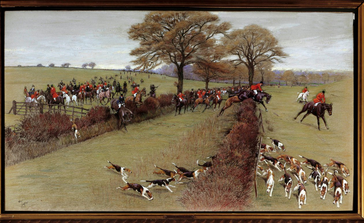 Jaktscen, besättning South Berks Akvarell av Cecil Aldin (1870-1935) Privatsamling från 1800-talet - Jaktscen, South Berks