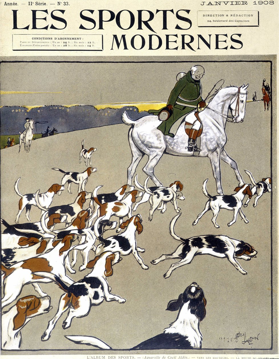Jakt: flocken. Omslag “” Modern sport””, 01/1908 av Cecil Charles Windsor Aldin