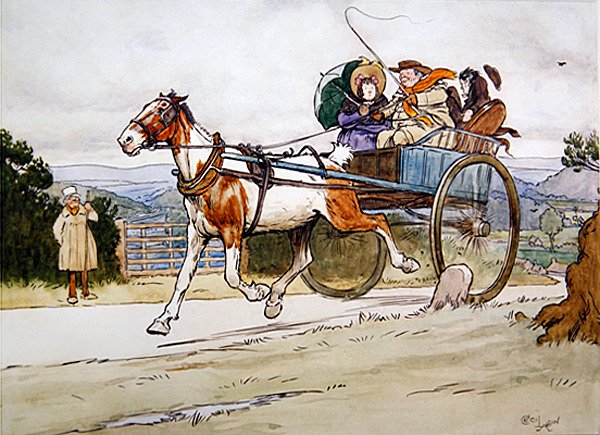 "Jag körde den gamla Piebald", illustration för The Pickwick Papers av Charles Dickens av Cecil Charles Windsor Aldin