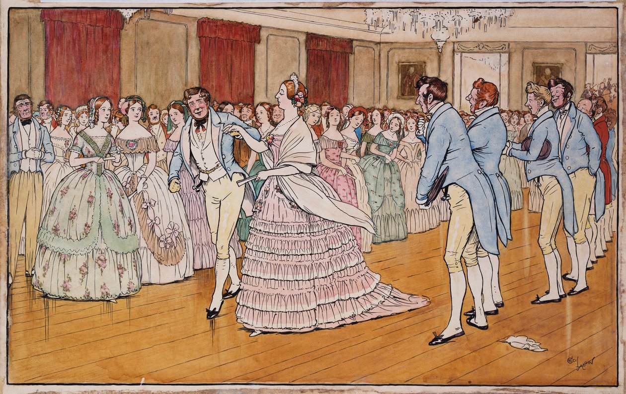 Mrs Barrington leder mycket självbelåtet iväg med Stephen Dumpling, illustration till "Handley Cross" av Robert Smith Surtees av Cecil Charles Windsor Aldin