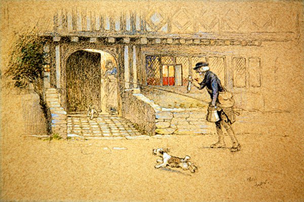 Returning Home (färgad krita på tonat papper) av Cecil Charles Windsor Aldin